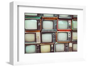 Pattern Wall of Pile Colorful Retro Television (Tv) - Vintage Filter Effect Style.-jakkapan-Framed Photographic Print