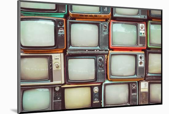 Pattern Wall of Pile Colorful Retro Television (Tv) - Vintage Filter Effect Style.-jakkapan-Mounted Photographic Print