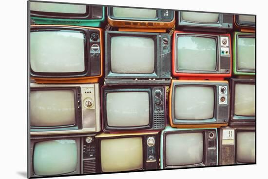 Pattern Wall of Pile Colorful Retro Television (Tv) - Vintage Filter Effect Style.-jakkapan-Mounted Photographic Print