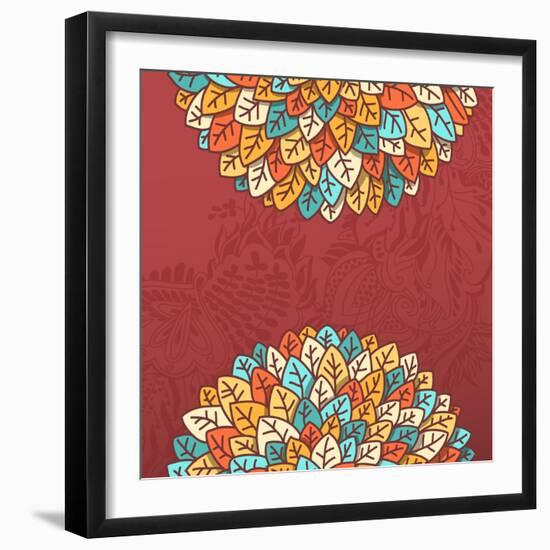 Pattern with Autumn Foliage Vector Illustration. Eco Friendly Leaf Design Autumn Background. Abstra-shumo4ka-Framed Art Print