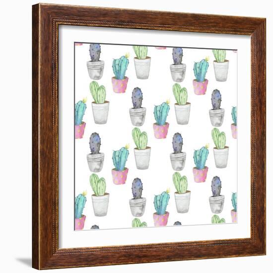 Pattern with Cactus Plant in a Pot-Maria Mirnaya-Framed Premium Giclee Print