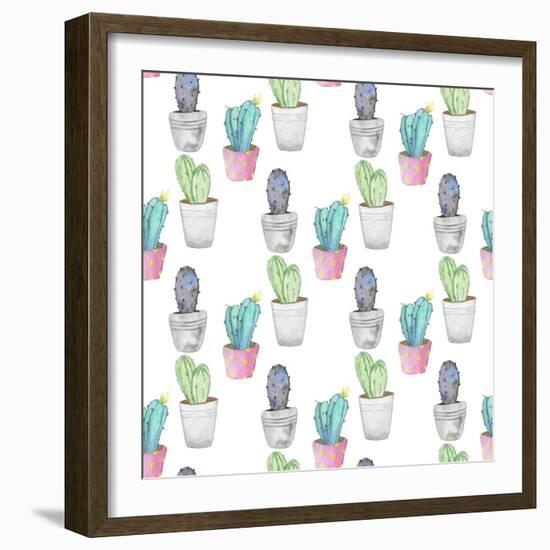 Pattern with Cactus Plant in a Pot-Maria Mirnaya-Framed Art Print