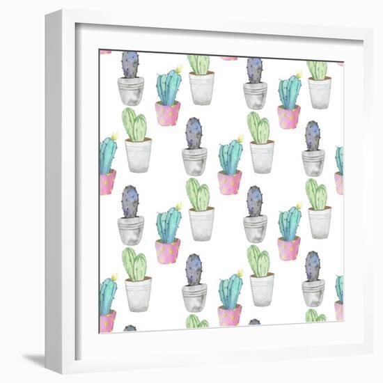 Pattern with Cactus Plant in a Pot-Maria Mirnaya-Framed Art Print