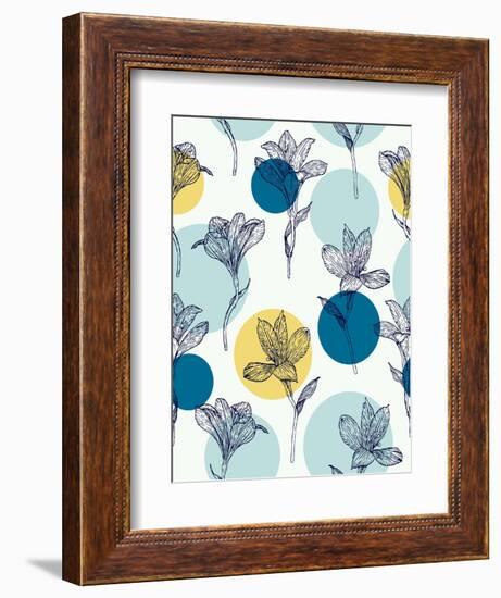 Pattern with Flowers and Circles-ekzi ekzi-Framed Art Print