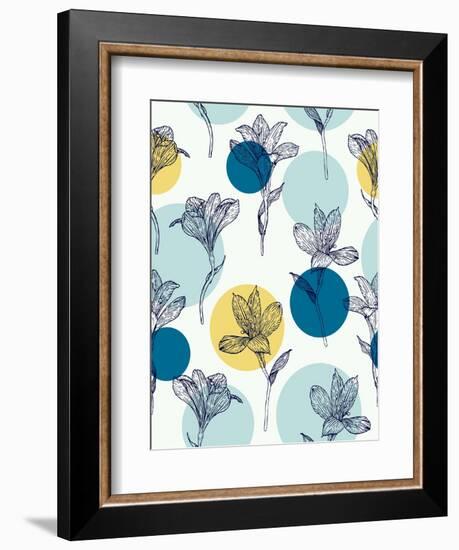 Pattern with Flowers and Circles-ekzi ekzi-Framed Art Print