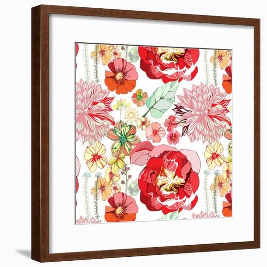 Pattern with Red Flowers-UyUy-Framed Premium Giclee Print