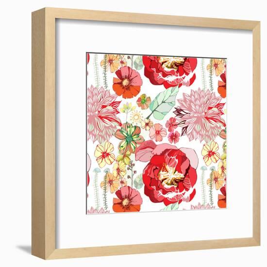 Pattern with Red Flowers-UyUy-Framed Art Print