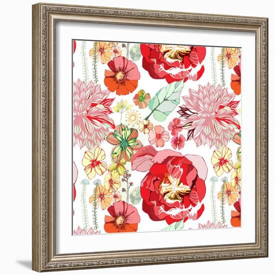 Pattern with Red Flowers-UyUy-Framed Art Print