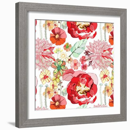 Pattern with Red Flowers-UyUy-Framed Art Print