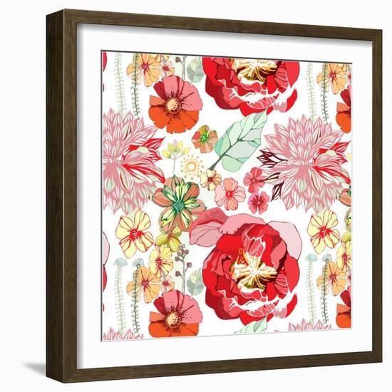 Pattern with Red Flowers-UyUy-Framed Art Print