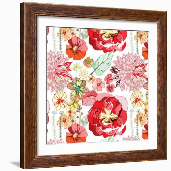 Pattern with Red Flowers-UyUy-Framed Art Print