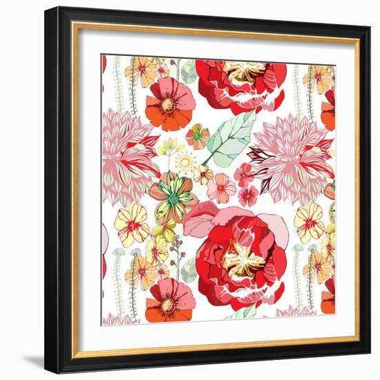 Pattern with Red Flowers-UyUy-Framed Art Print