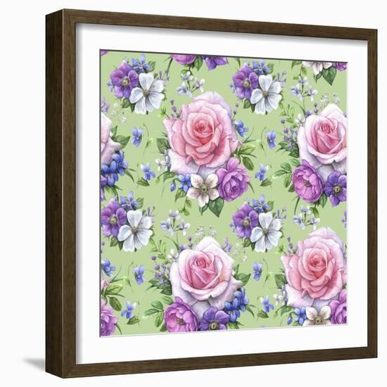 Pattern with Roses and Hellebore-Maria Rytova-Framed Giclee Print