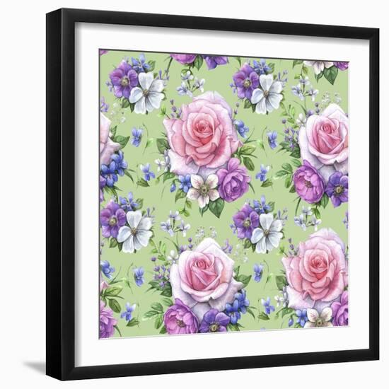 Pattern with Roses and Hellebore-Maria Rytova-Framed Giclee Print