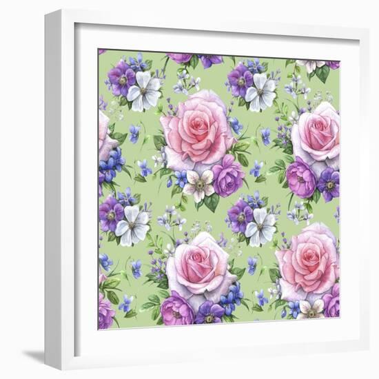 Pattern with Roses and Hellebore-Maria Rytova-Framed Giclee Print