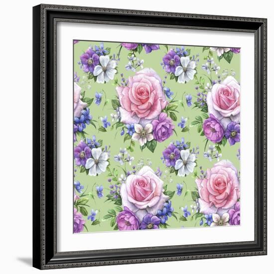 Pattern with Roses and Hellebore-Maria Rytova-Framed Giclee Print