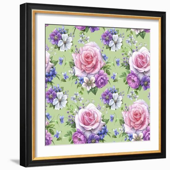 Pattern with Roses and Hellebore-Maria Rytova-Framed Giclee Print