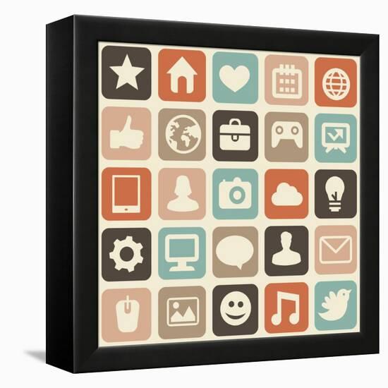 Pattern With Social Media Icons-venimo-Framed Stretched Canvas