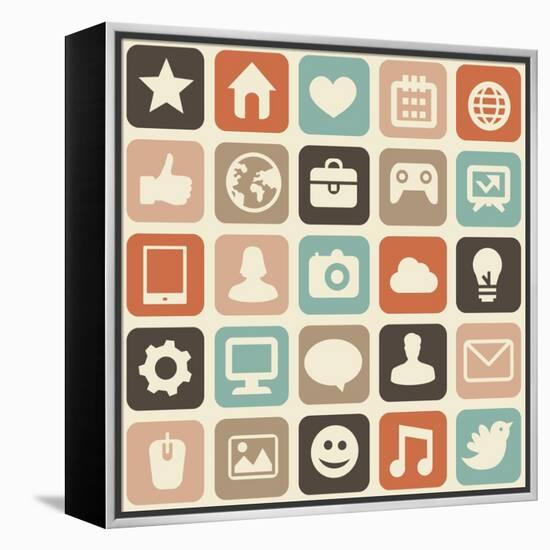 Pattern With Social Media Icons-venimo-Framed Stretched Canvas