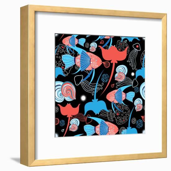 Pattern with Stingray and Fish-Tatiana Korchemkina-Framed Art Print