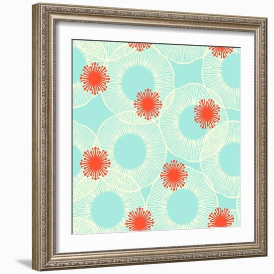 Pattern with Stylized Flowers or Jelly Fishes-tukkki-Framed Art Print