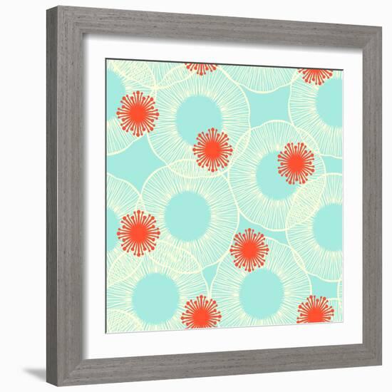 Pattern with Stylized Flowers or Jelly Fishes-tukkki-Framed Art Print