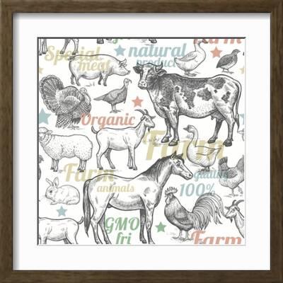 Pattern with Vintage Farm Animals' Art Print - mamita Pattern with Vintage Farm Animals' Art Print - mamita