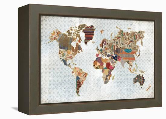 Pattern World Map Geo Background-Laura Marshall-Framed Stretched Canvas