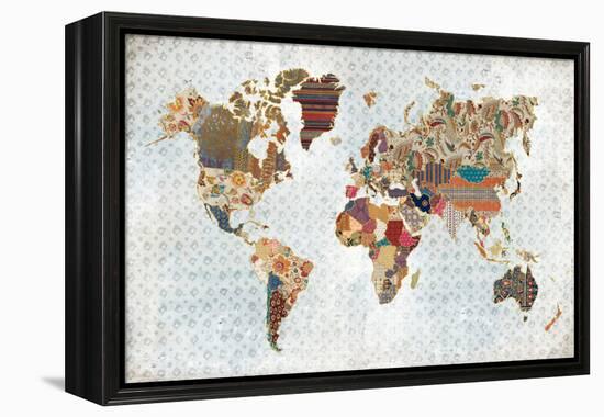 Pattern World Map Geo Background-Laura Marshall-Framed Stretched Canvas