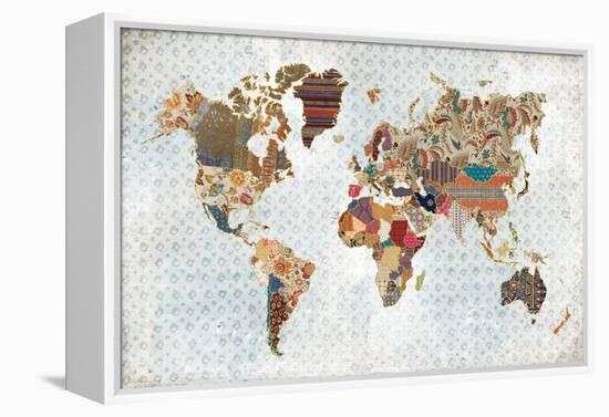 Pattern World Map Geo Background-Laura Marshall-Framed Stretched Canvas