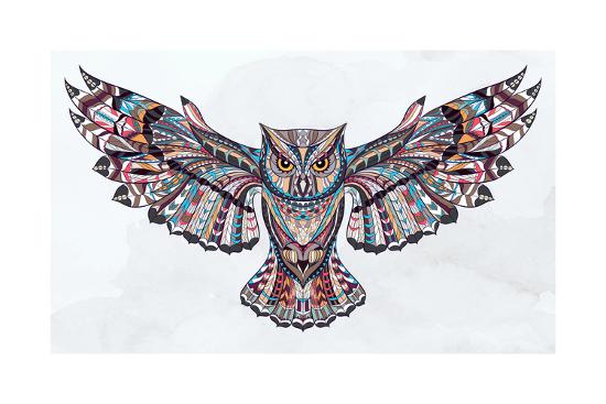 Patterned Owl On The Grunge Background African Indian Totem Tattoo Design It May Be Used Fo Art Print Maverick Infanta Art Com