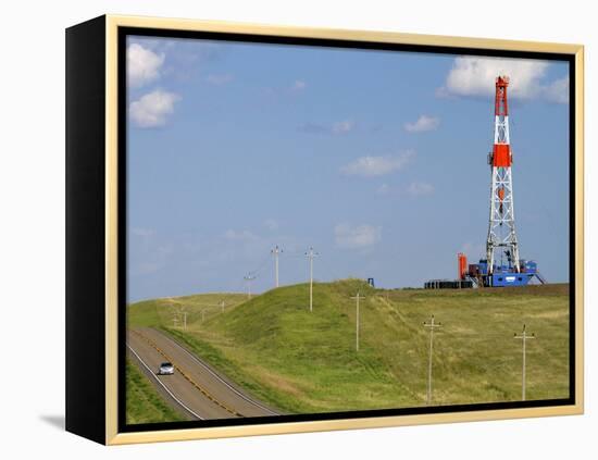 Patterson Uti Oil Drilling Rig Along Highway 200 West of Killdeer, North Dakota, USA-David R. Frazier-Framed Premier Image Canvas