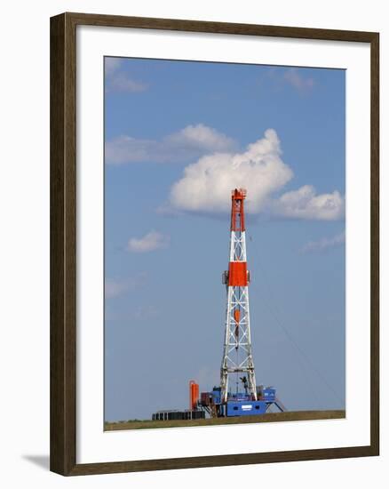 Patterson Uti Oil Drilling Rig Along Highway 200 West of Killdeer, North Dakota, USA-David R. Frazier-Framed Photographic Print