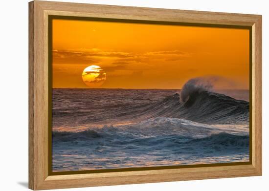 Pau Hana-Sunset & Wave breaking off of the Na Pali Coast of Kauai, Hawaii-Mark A Johnson-Framed Premier Image Canvas