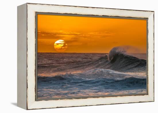 Pau Hana-Sunset & Wave breaking off of the Na Pali Coast of Kauai, Hawaii-Mark A Johnson-Framed Premier Image Canvas