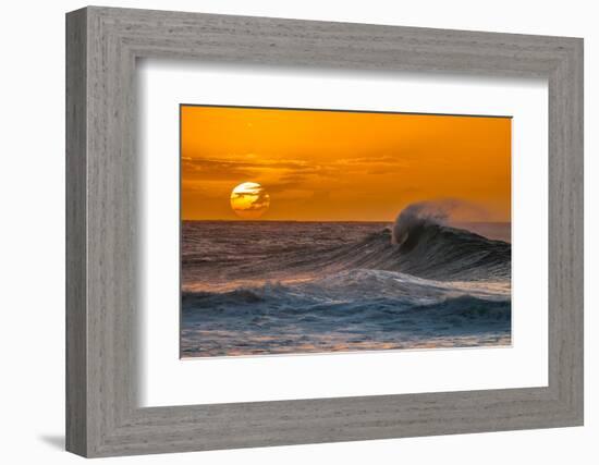 Pau Hana-Sunset & Wave breaking off of the Na Pali Coast of Kauai, Hawaii-Mark A Johnson-Framed Photographic Print