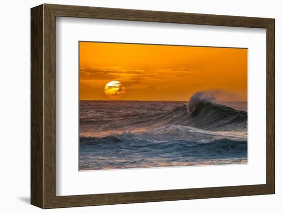 Pau Hana-Sunset & Wave breaking off of the Na Pali Coast of Kauai, Hawaii-Mark A Johnson-Framed Photographic Print