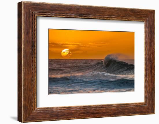 Pau Hana-Sunset & Wave breaking off of the Na Pali Coast of Kauai, Hawaii-Mark A Johnson-Framed Photographic Print