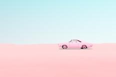 Pink and Blue Vintage Muscle Car Head to Head Race Meet Desert Sand Blue Sky Sunny-Paul Campbell-Premier Image Canvas