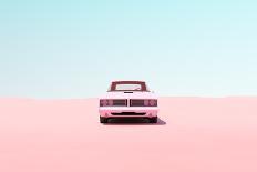 Pink Vintage Muscle Car Desert Sand Blue Sky Sunny Road Trip Rest Break Isolated Driving Pastel Ser-Paul Campbell-Photographic Print