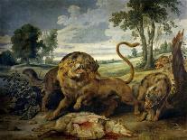 A Lion and Three Wolves-Paul de Vos-Mounted Giclee Print