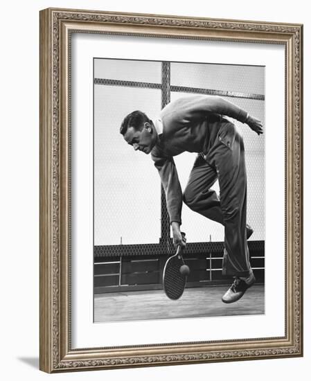 Paul Hicks, New York Businessman, Playing Paddle Tennis at Manursing Island Club-Gjon Mili-Framed Photographic Print