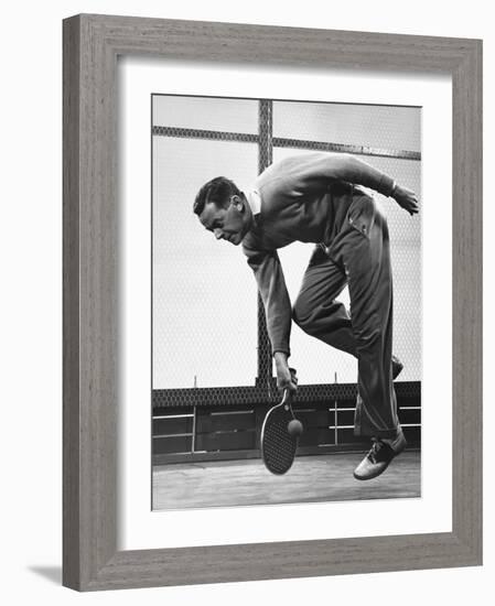 Paul Hicks, New York Businessman, Playing Paddle Tennis at Manursing Island Club-Gjon Mili-Framed Photographic Print