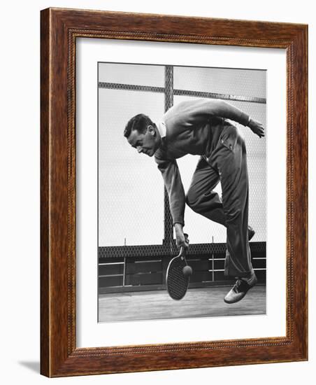 Paul Hicks, New York Businessman, Playing Paddle Tennis at Manursing Island Club-Gjon Mili-Framed Photographic Print