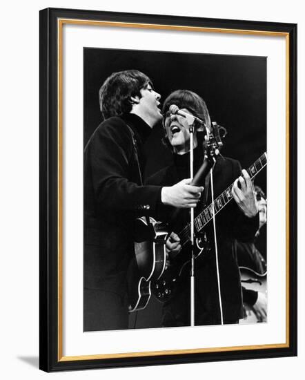 Paul Mccartney and George Harrison on Stage-Associated Newspapers-Framed Photo