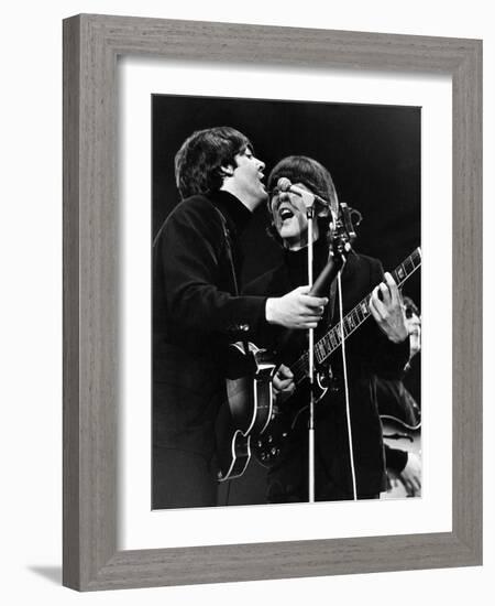 Paul Mccartney and George Harrison on Stage-Associated Newspapers-Framed Photo