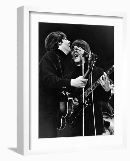 Paul Mccartney and George Harrison on Stage-Associated Newspapers-Framed Photo