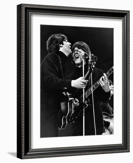 Paul Mccartney and George Harrison on Stage-Associated Newspapers-Framed Photo