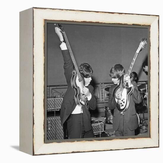 Paul Mccartney and George Harrison Tune their Guitars-Associated Newspapers-Framed Stretched Canvas