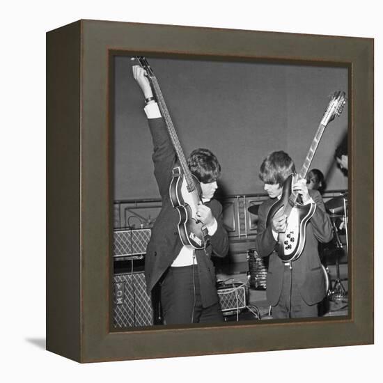 Paul Mccartney and George Harrison Tune their Guitars-Associated Newspapers-Framed Stretched Canvas